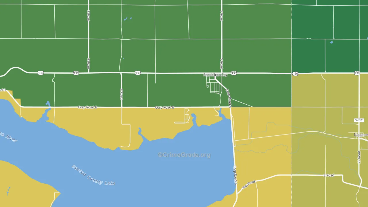 Republican City, NE Map of Vehicle Theft Rates