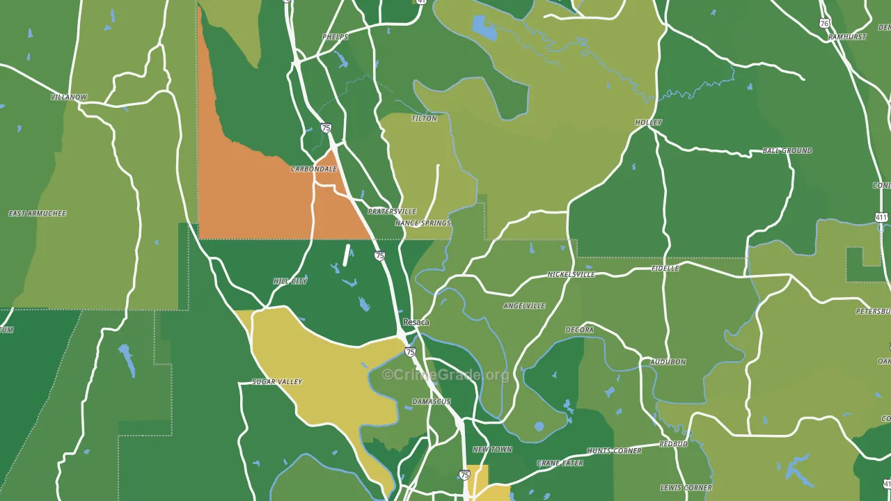Resaca, GA Map of Vehicle Theft Rates