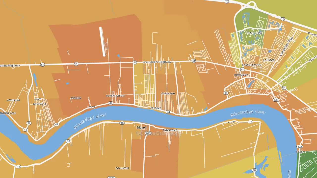 Reserve, LA Map of Vehicle Theft Rates