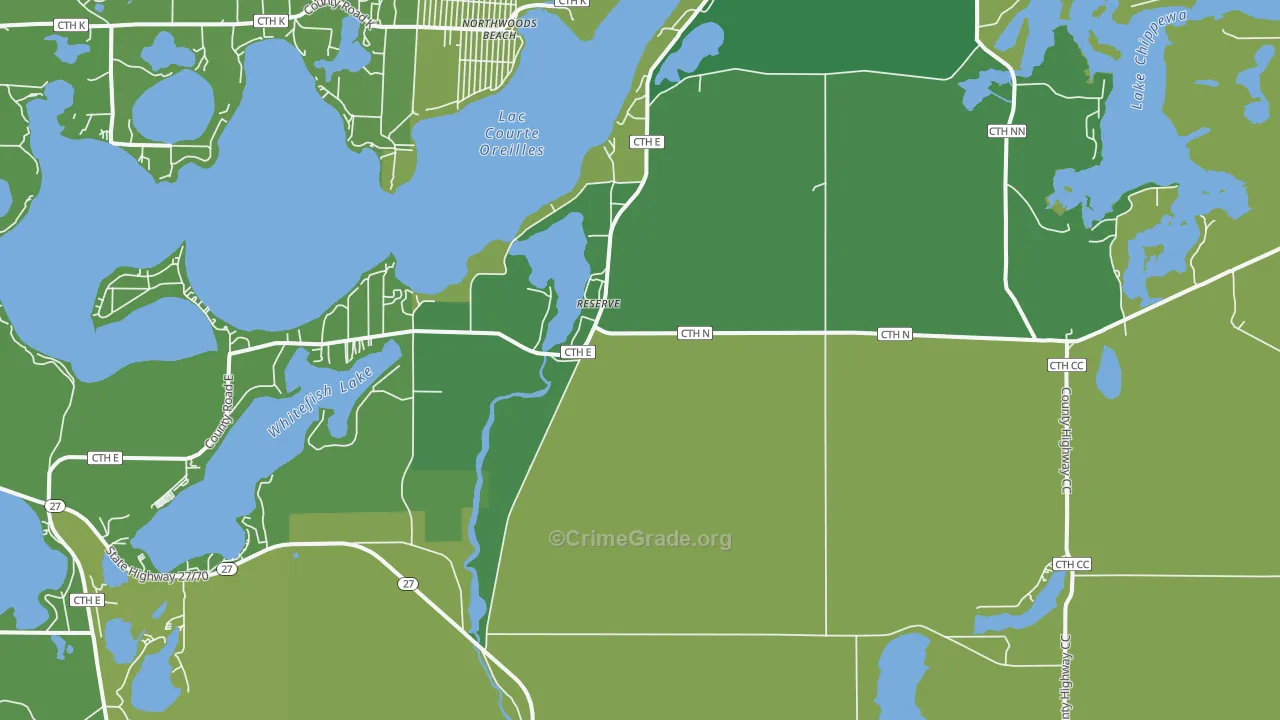 Reserve, WI Map of Vehicle Theft Rates