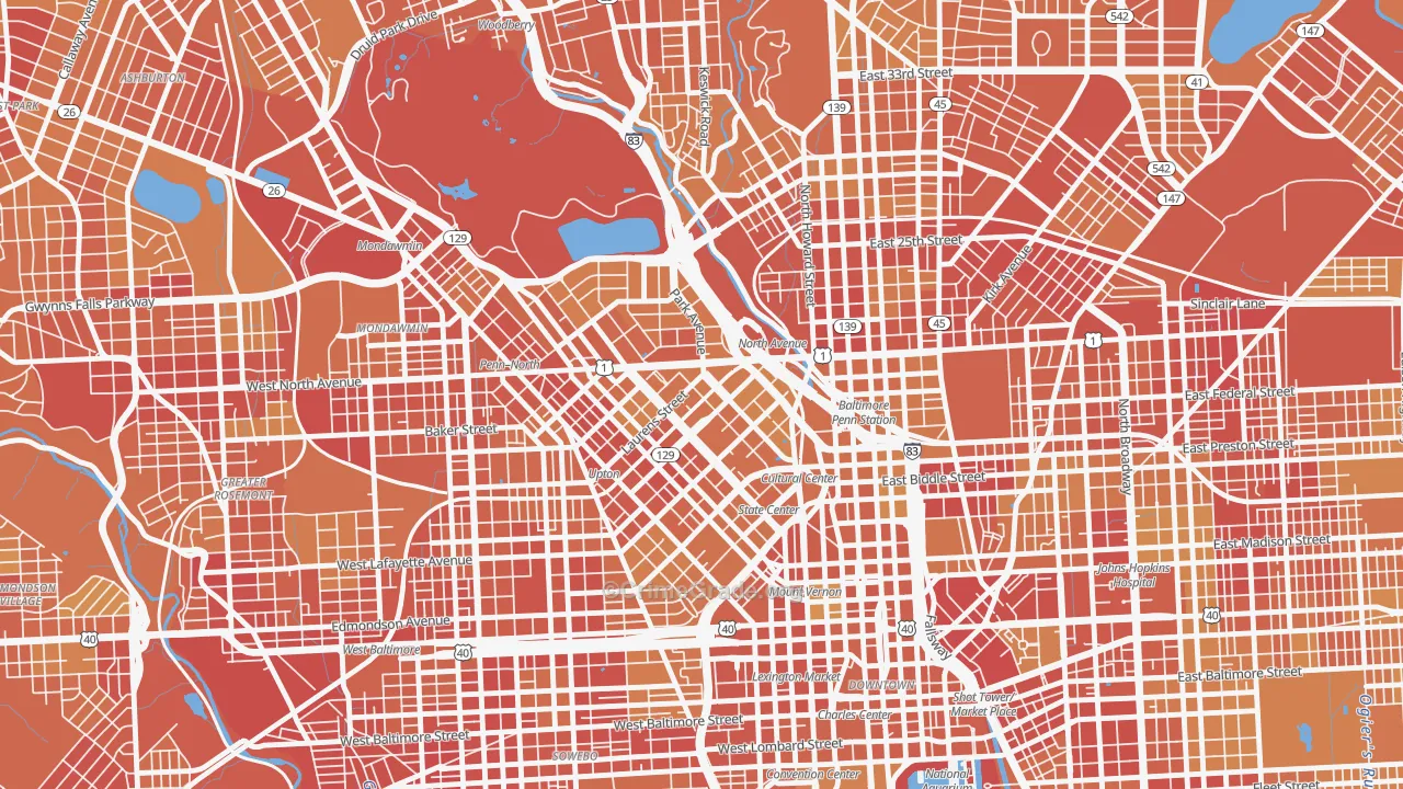 Reservoir Hill-Bolton Hill, Baltimore, MD Map of Vehicle Theft Rates