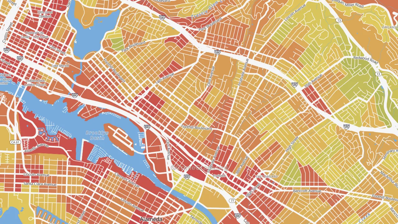 Reservoir Hills, Oakland, CA Map of Vehicle Theft Rates