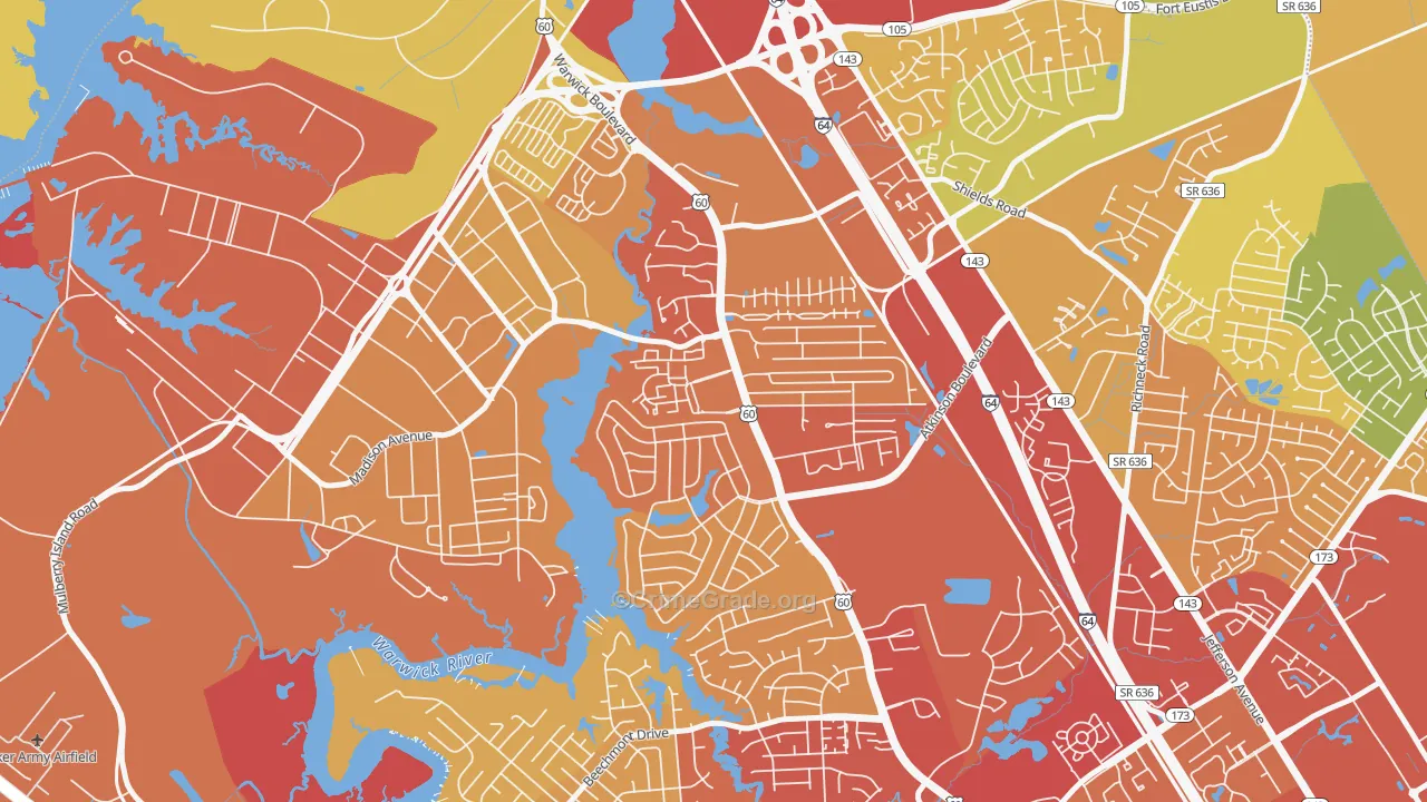 Reservoir, Newport News, VA Map of Vehicle Theft Rates