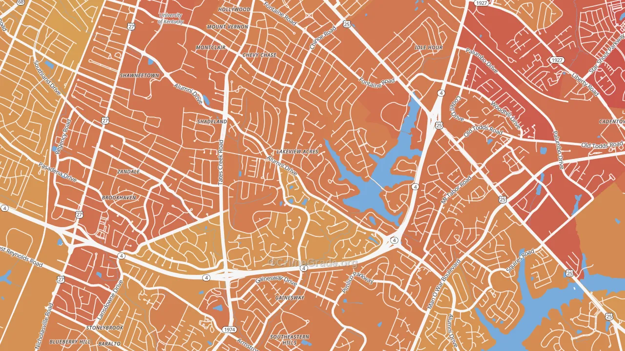 Reservorir, Lexington, KY Map of Vehicle Theft Rates