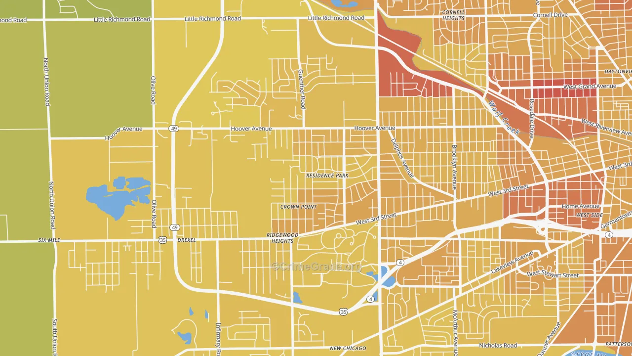 Residence Park, Dayton, OH Map of Vehicle Theft Rates
