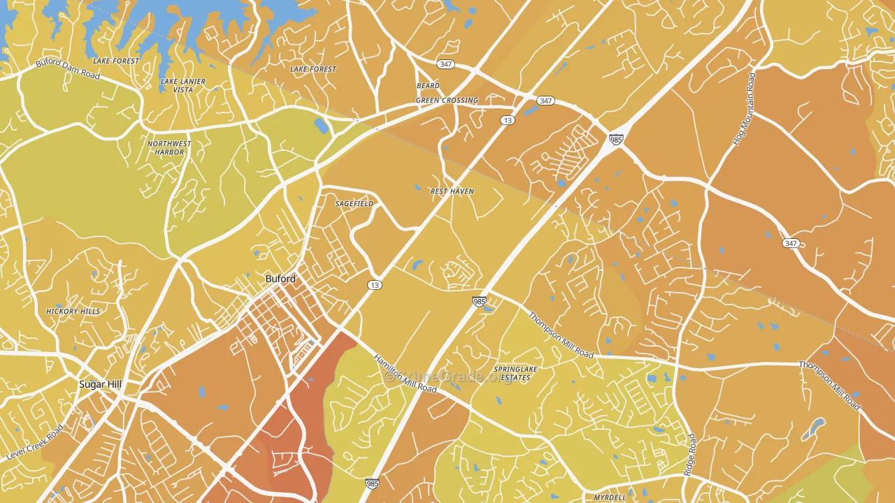 Rest Haven, GA Map of Vehicle Theft Rates