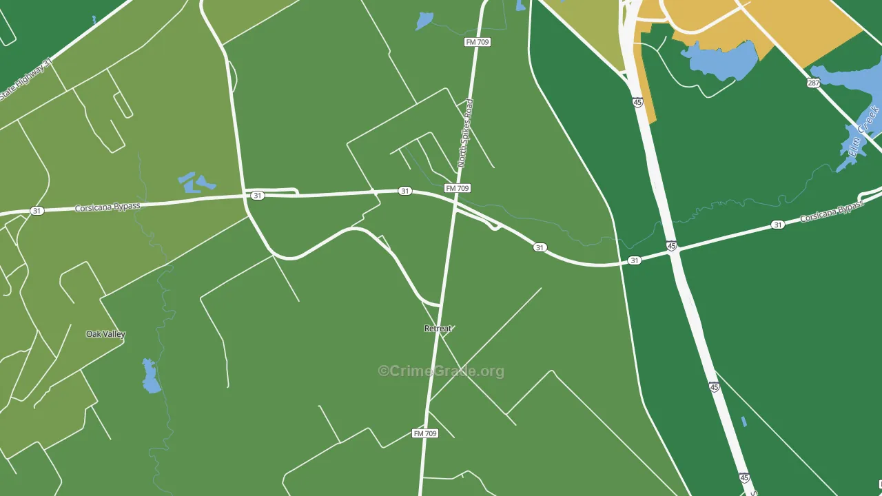 Retreat, TX Map of Vehicle Theft Rates