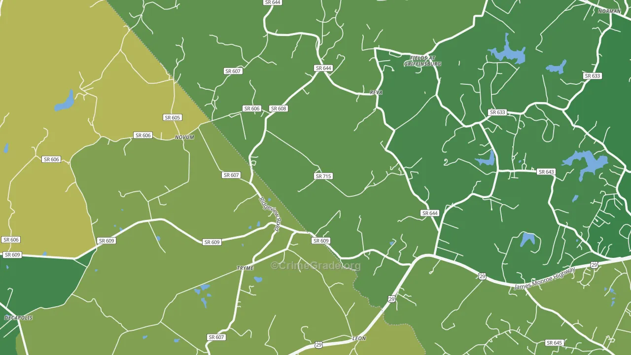 Reva, VA Map of Vehicle Theft Rates