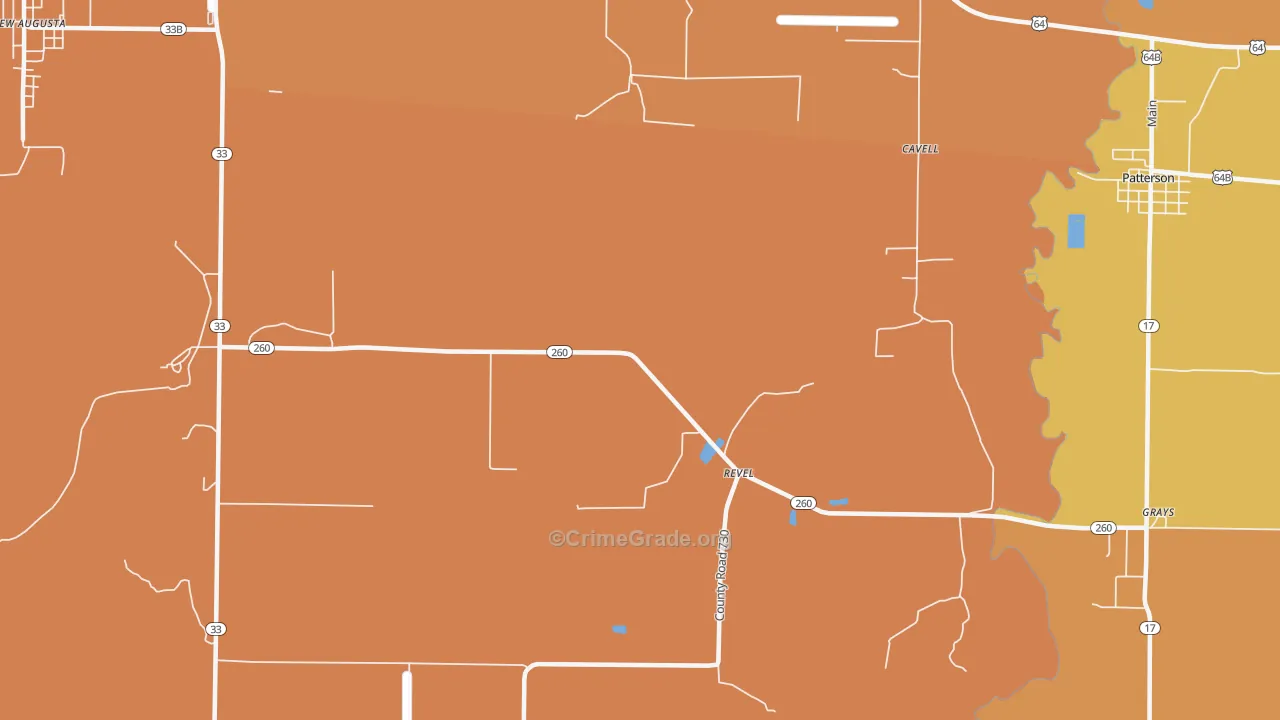 Revel, AR Map of Vehicle Theft Rates