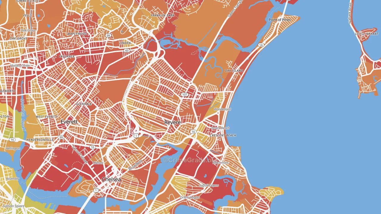 Revere, MA Map of Vehicle Theft Rates