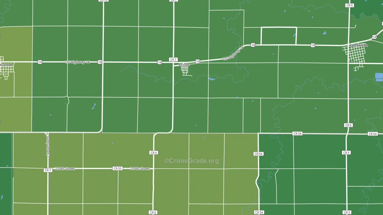 Revere, MN Map of Vehicle Theft Rates