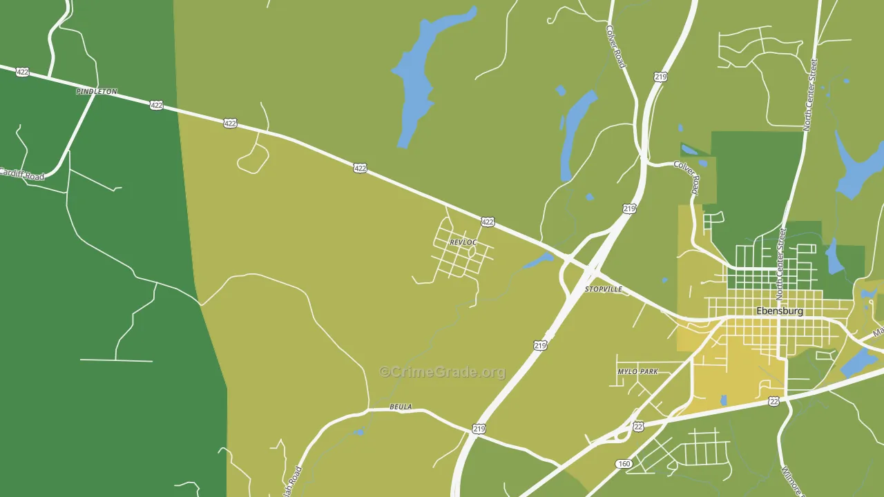 Revloc, PA Map of Vehicle Theft Rates