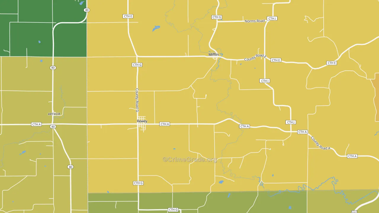 Rewey, WI Map of Vehicle Theft Rates