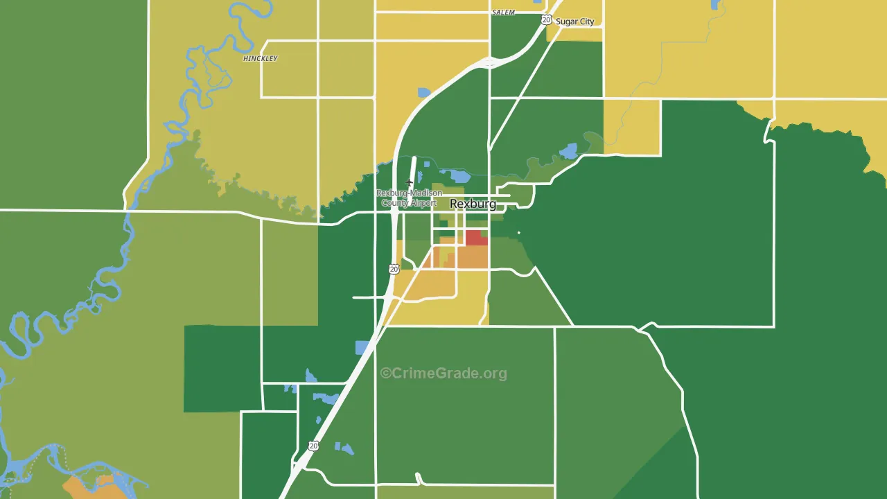 Rexburg, ID Map of Vehicle Theft Rates