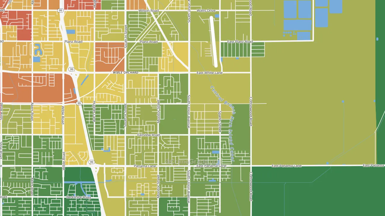 Rexland Acres, Bakersfield, CA Map of Vehicle Theft Rates