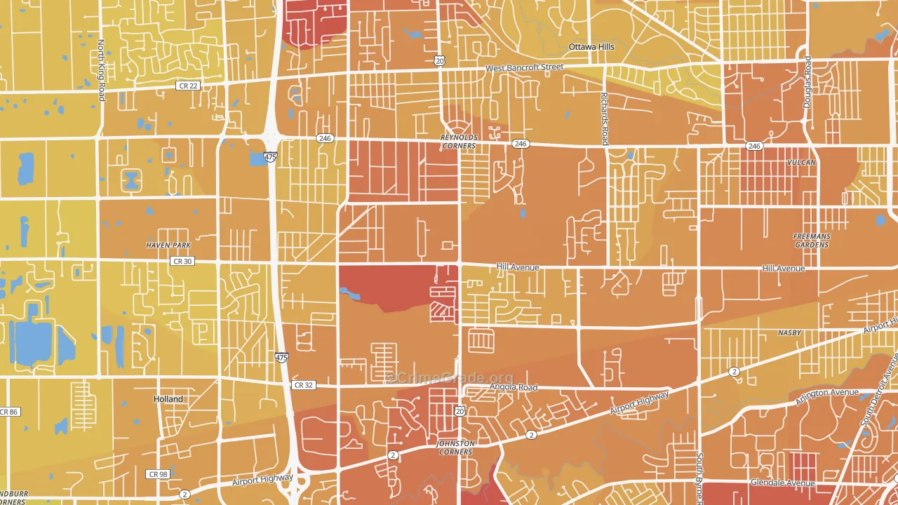 Reynolds Corners, Toledo, OH Map of Vehicle Theft Rates