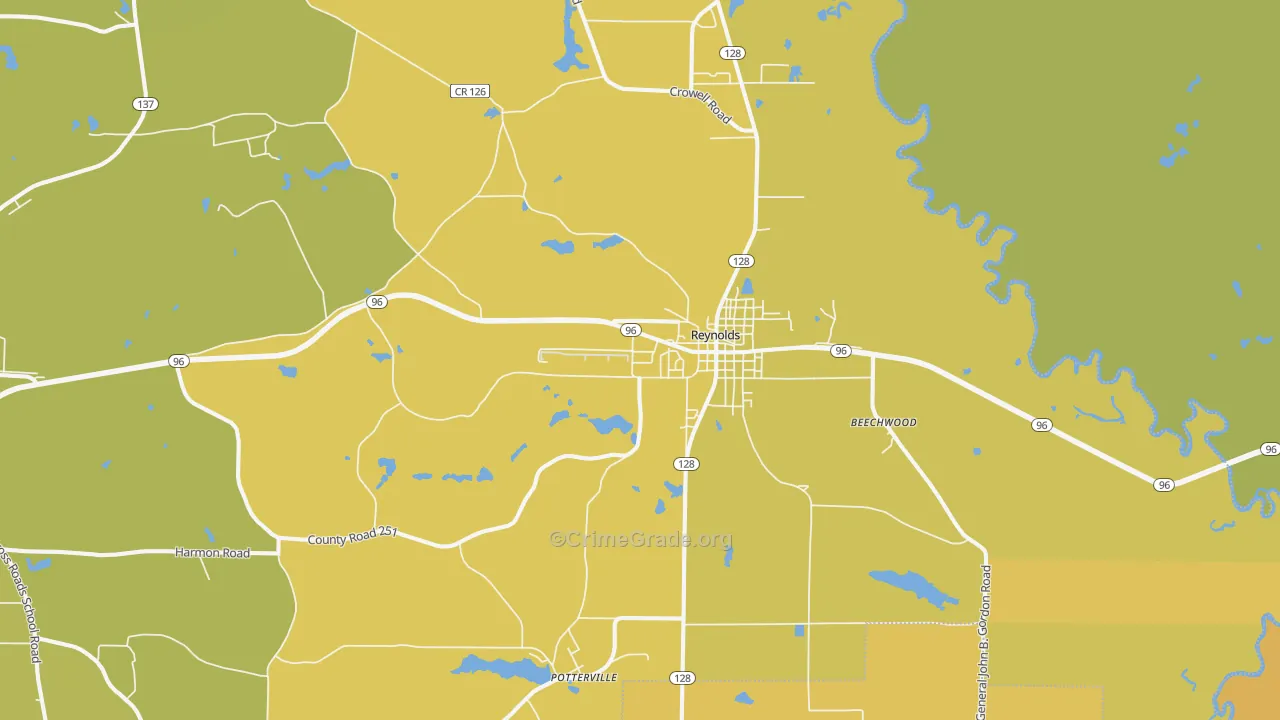 Reynolds, GA Map of Vehicle Theft Rates