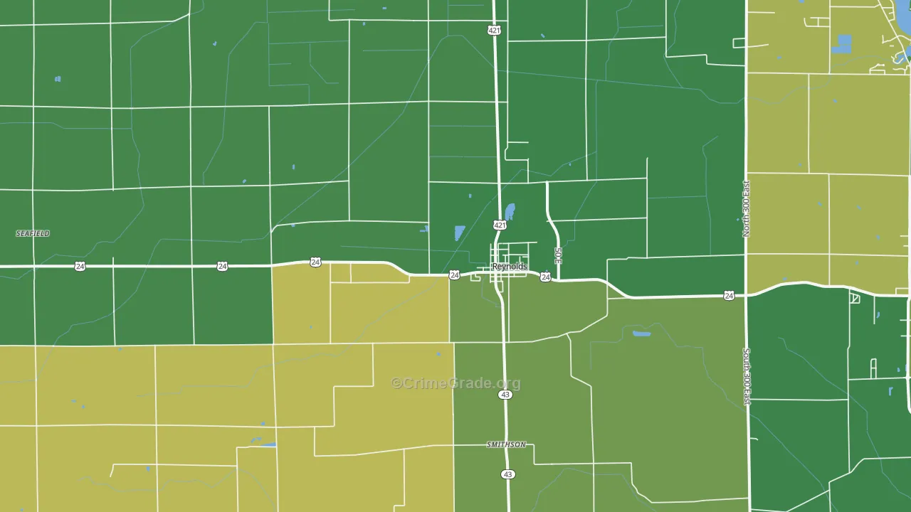 Reynolds, IN Map of Vehicle Theft Rates