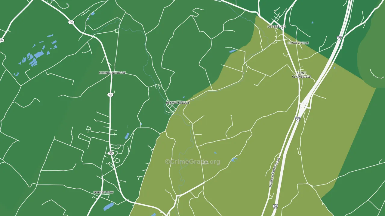 Reynoldsdale, PA Map of Vehicle Theft Rates