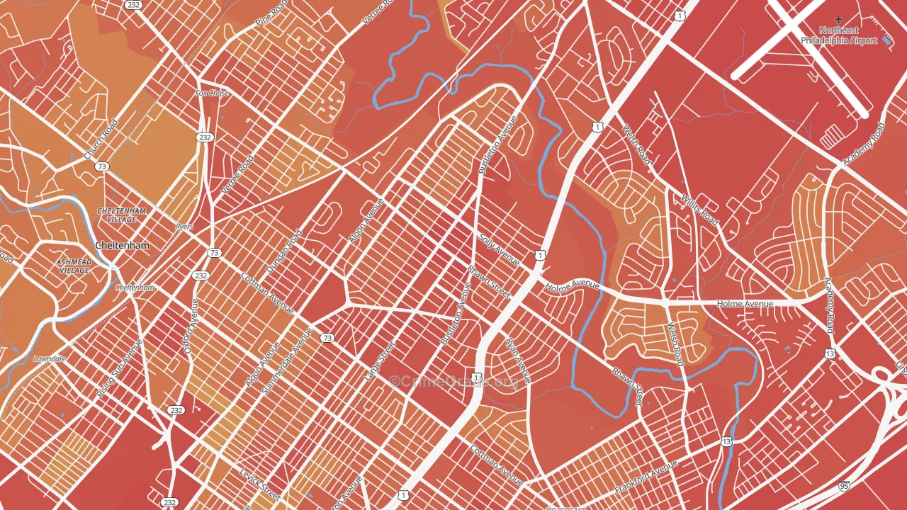 Rhawnhurst, Philadelphia, PA Map of Vehicle Theft Rates