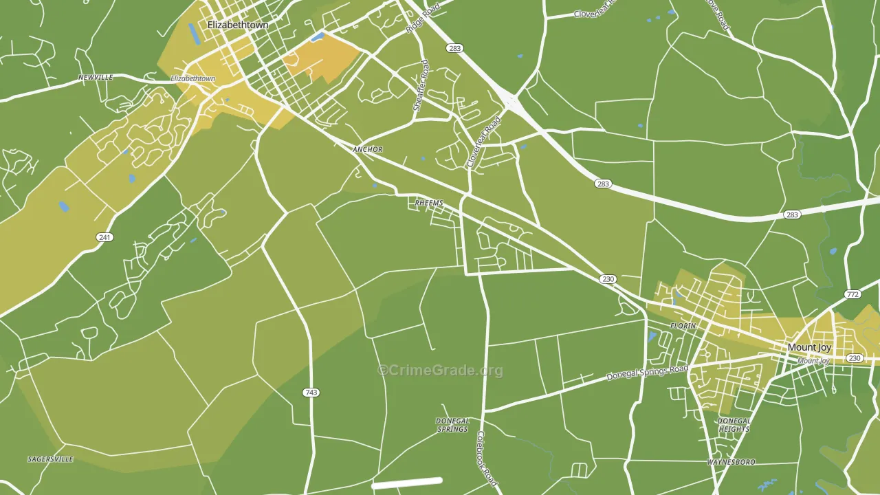 Rheems, PA Map of Vehicle Theft Rates