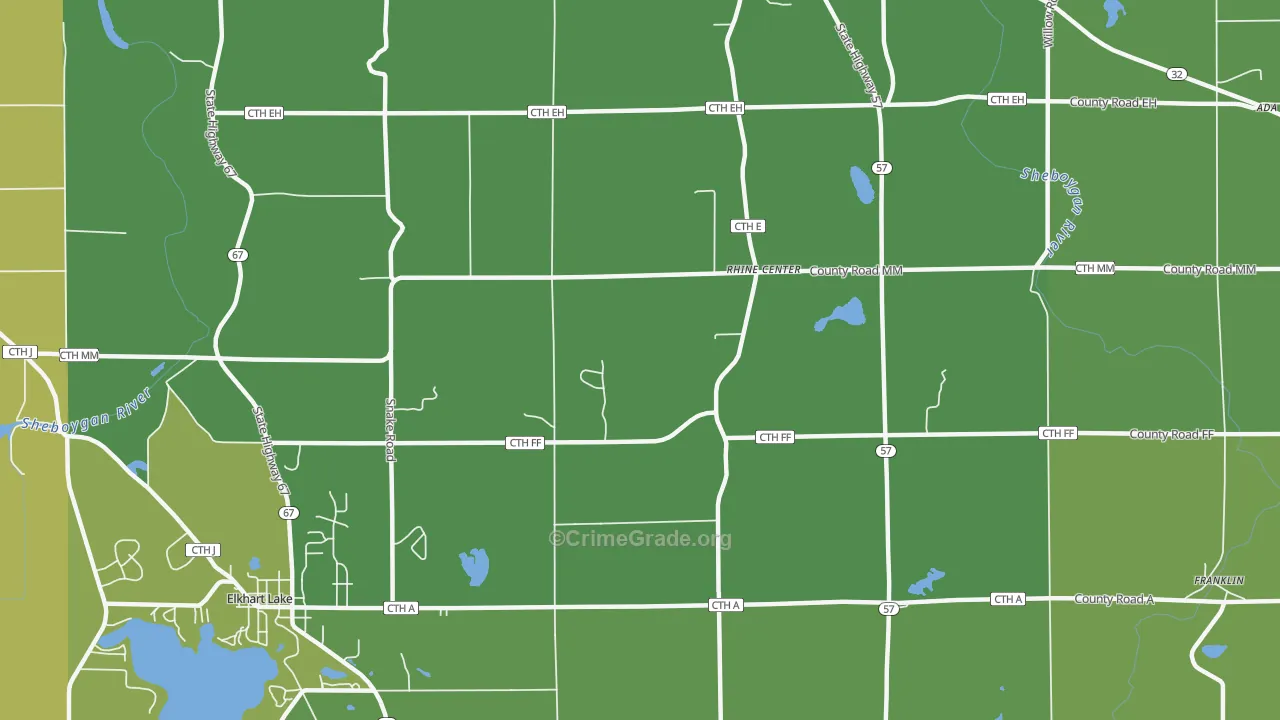 Rhine, WI Map of Vehicle Theft Rates
