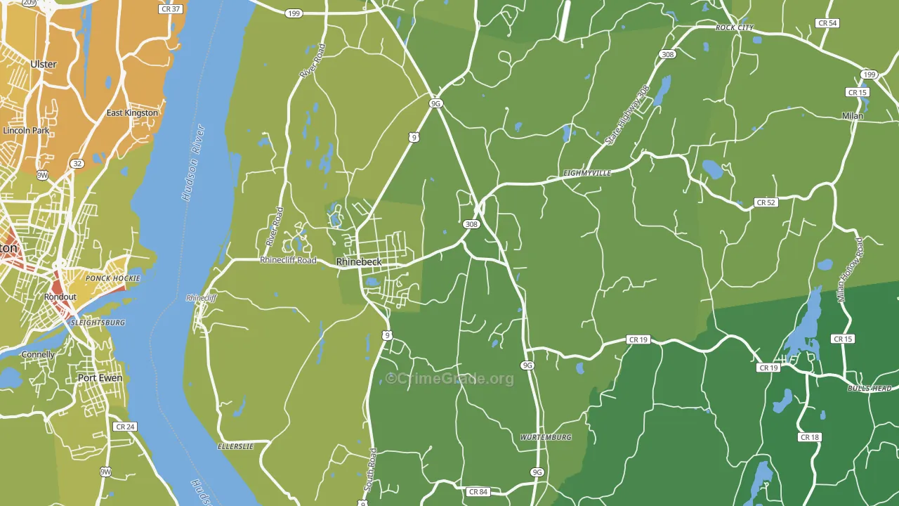 Rhinebeck, NY Map of Vehicle Theft Rates