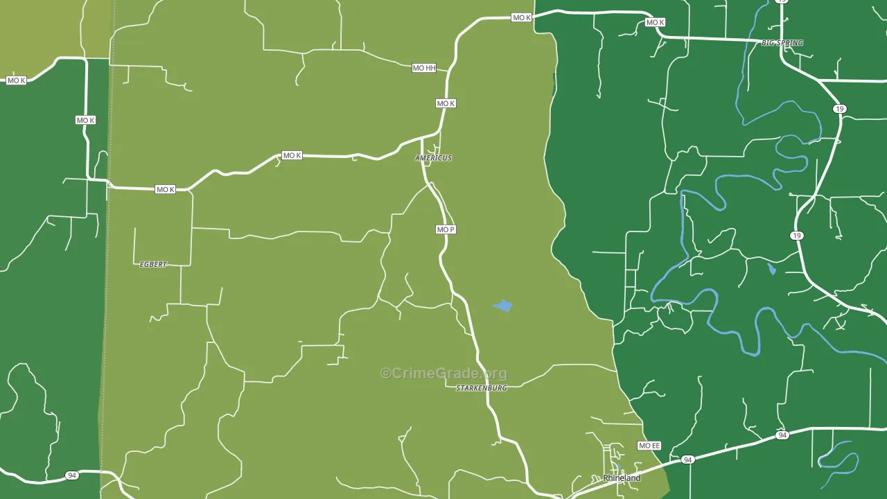 Rhineland, MO Map of Vehicle Theft Rates