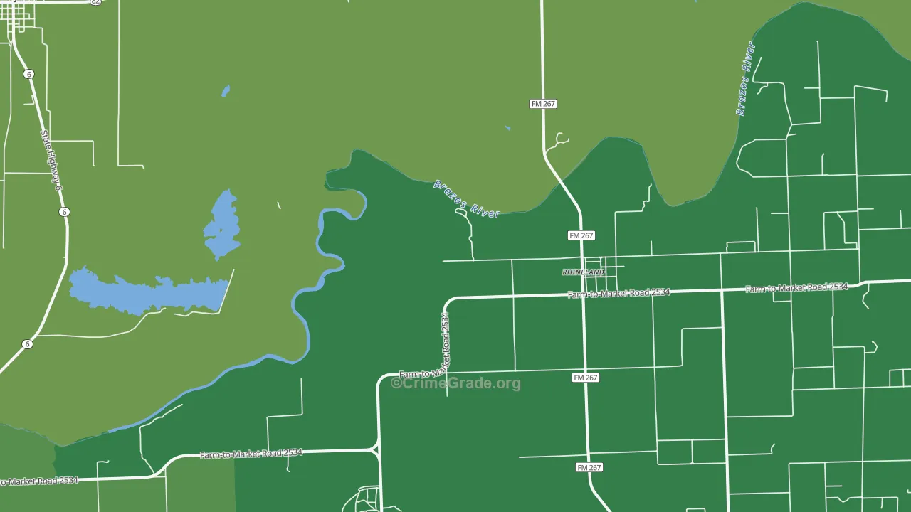 Rhineland, TX Map of Vehicle Theft Rates