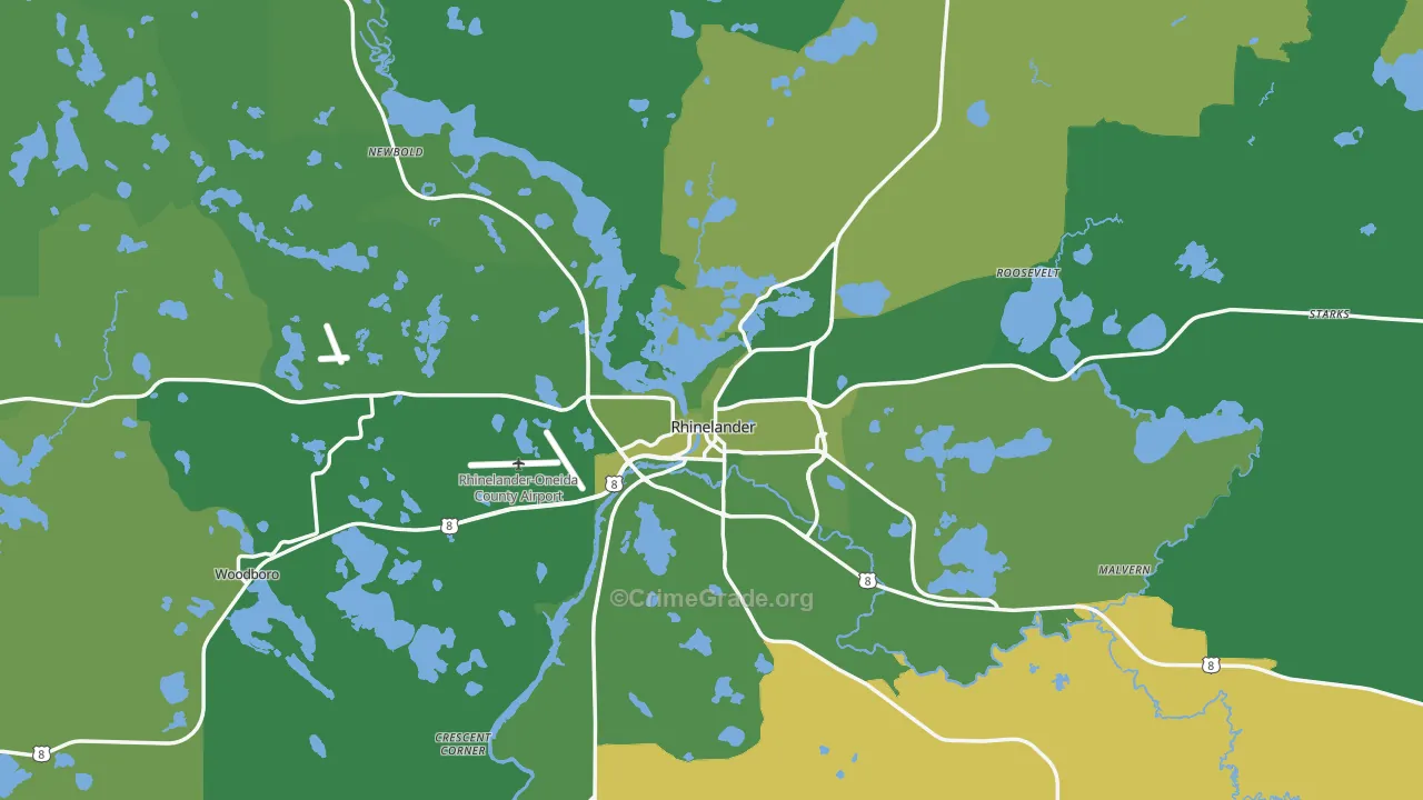 Rhinelander, WI Map of Vehicle Theft Rates