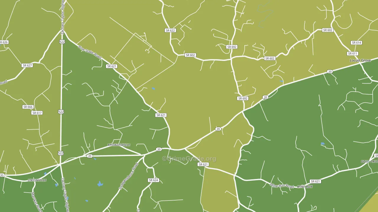 Rhoadesville, VA Map of Vehicle Theft Rates