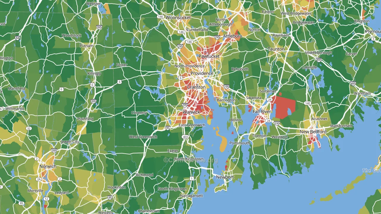 Rhode Island Map of Vehicle Theft Rates