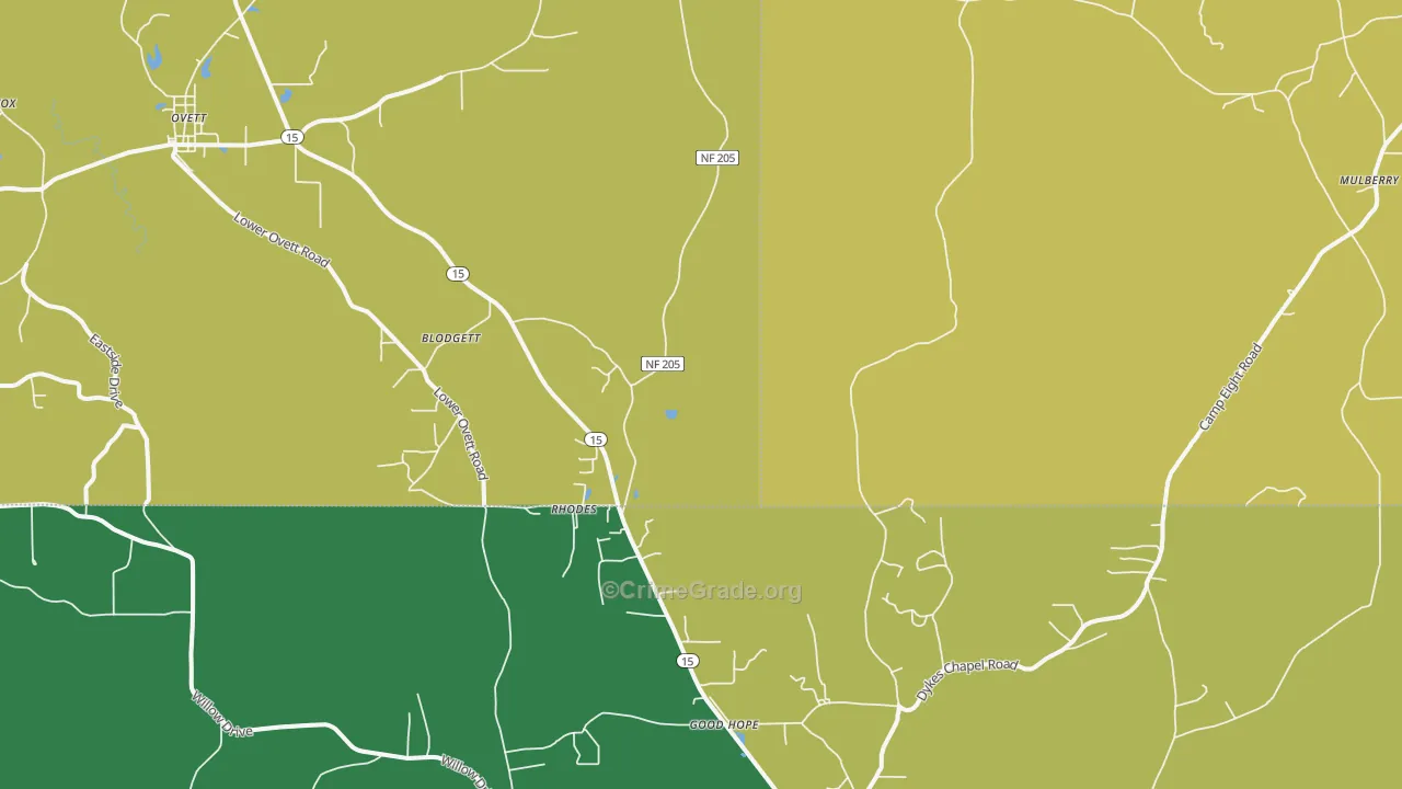 Rhodes, MS Map of Vehicle Theft Rates
