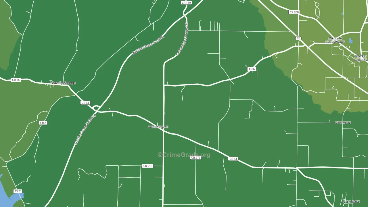 Rhodesville, AL Map of Vehicle Theft Rates