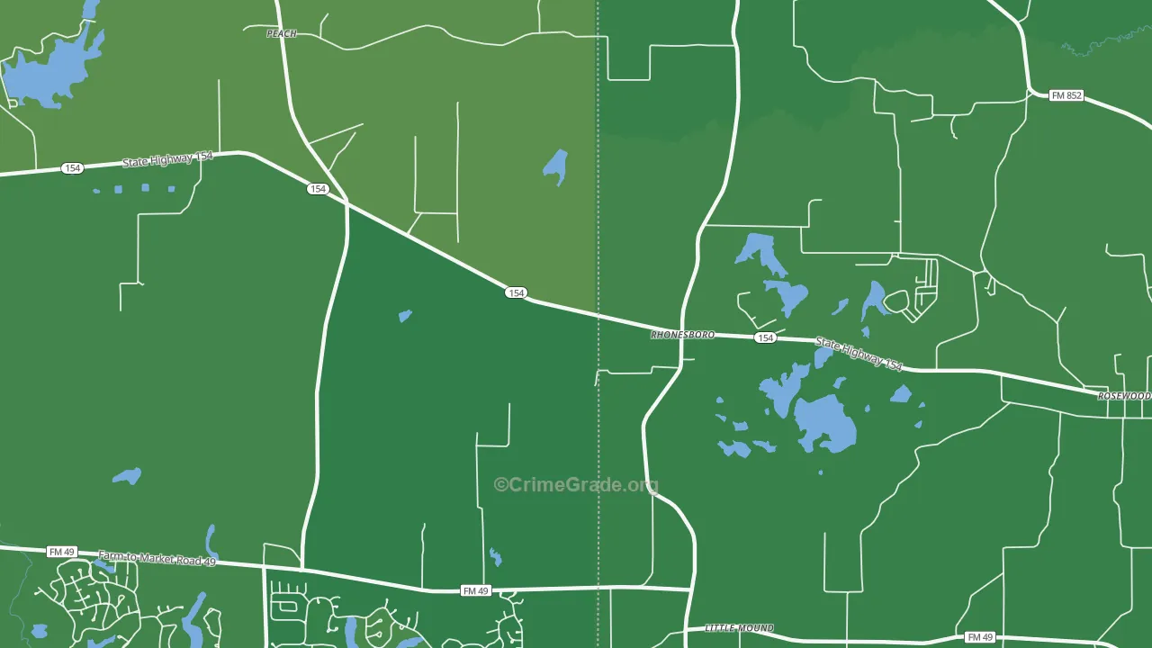 Rhonesboro, TX Map of Vehicle Theft Rates