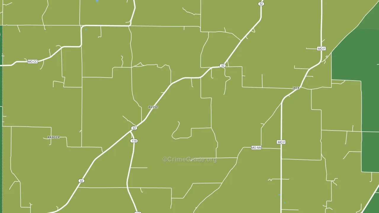 Rhyse, MO Map of Vehicle Theft Rates