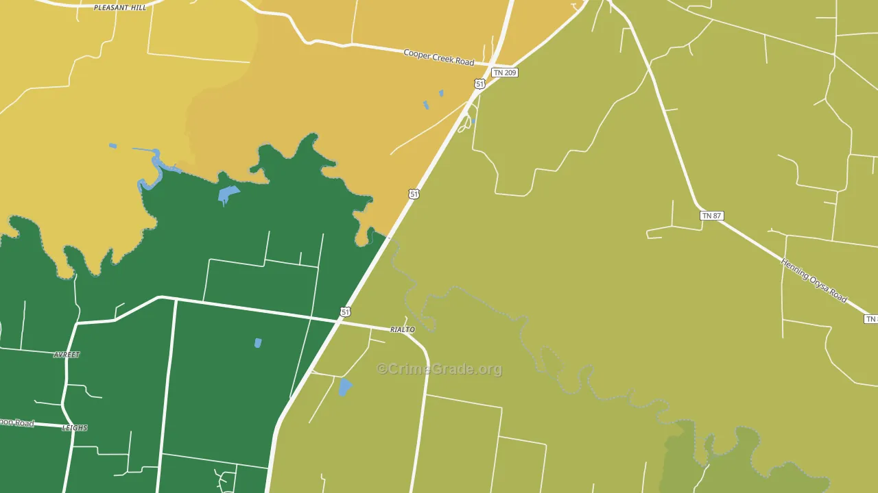 Rialto, TN Map of Vehicle Theft Rates