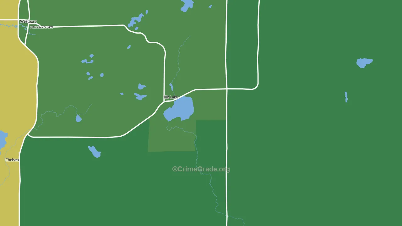 Rib Lake, WI Map of Vehicle Theft Rates