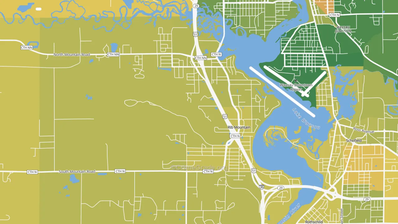 Rib Mountain, WI Map of Vehicle Theft Rates