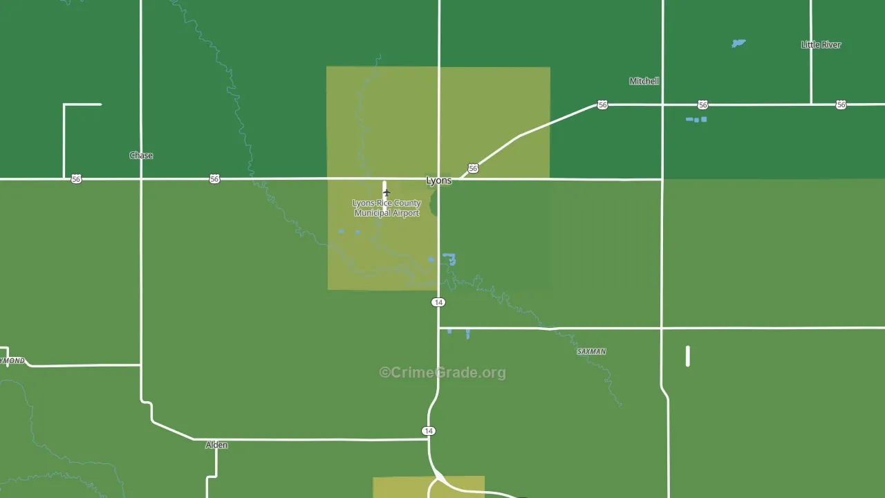 Rice County, KS Map of Vehicle Theft Rates