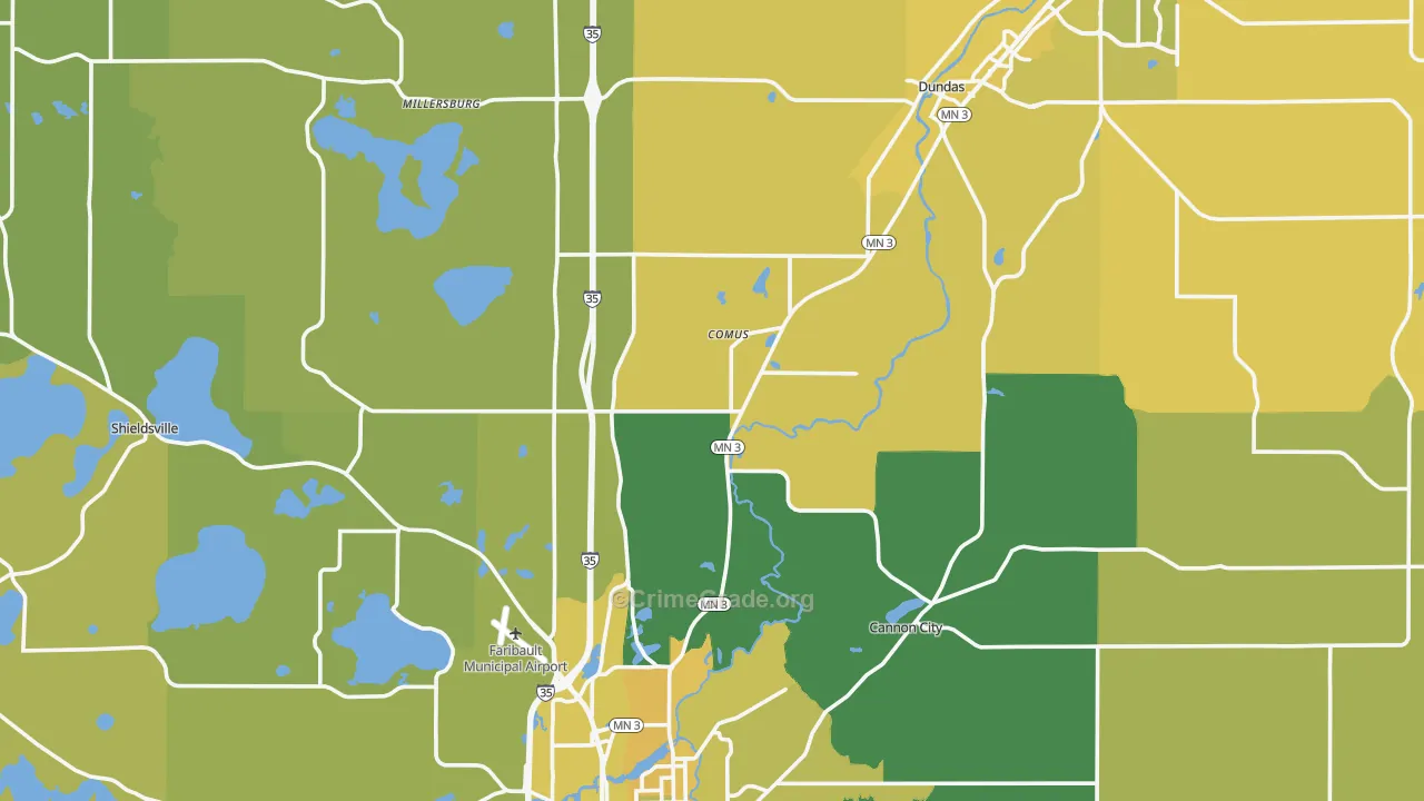 Rice County, MN Map of Vehicle Theft Rates