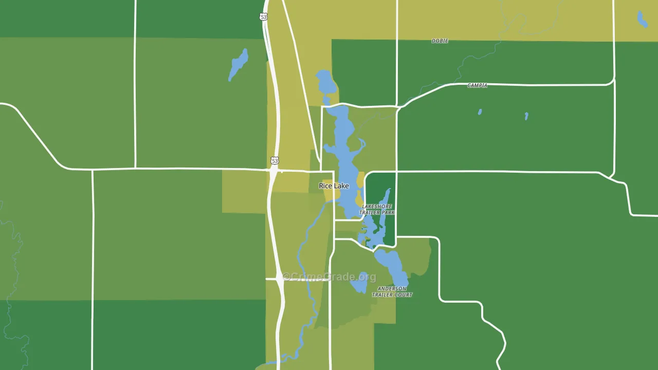 Rice Lake, WI Map of Vehicle Theft Rates