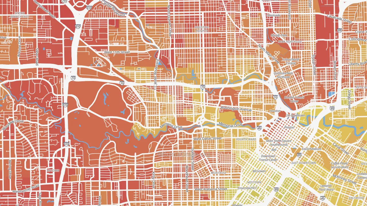 Rice Military, Houston, TX Map of Vehicle Theft Rates