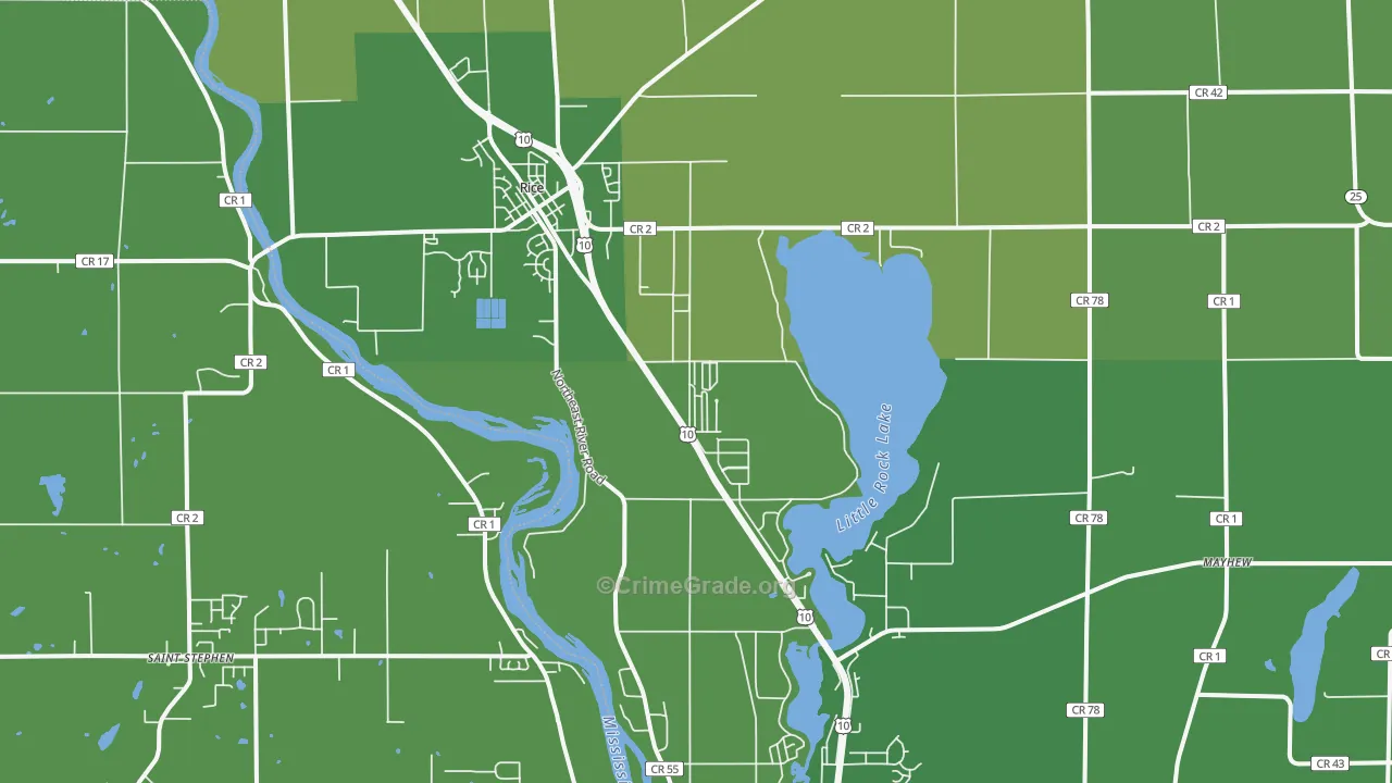 Rice, MN Map of Vehicle Theft Rates