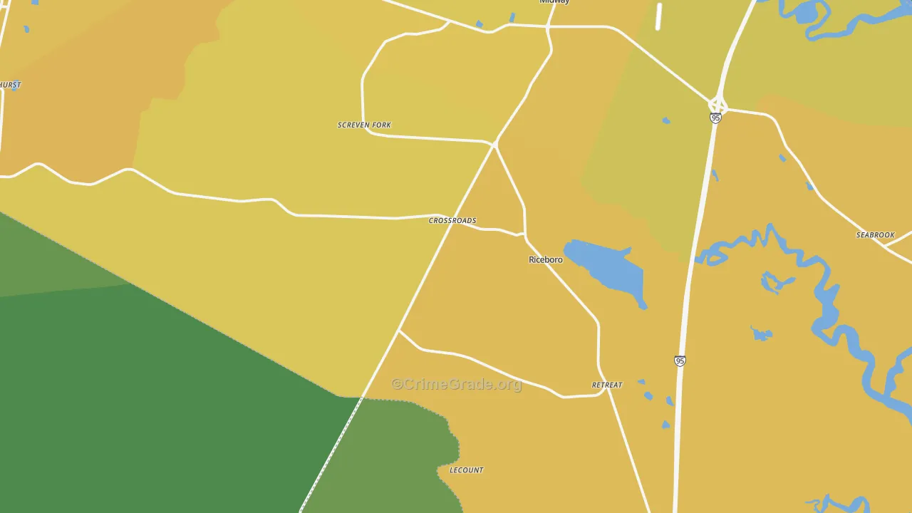 Riceboro, GA Map of Vehicle Theft Rates