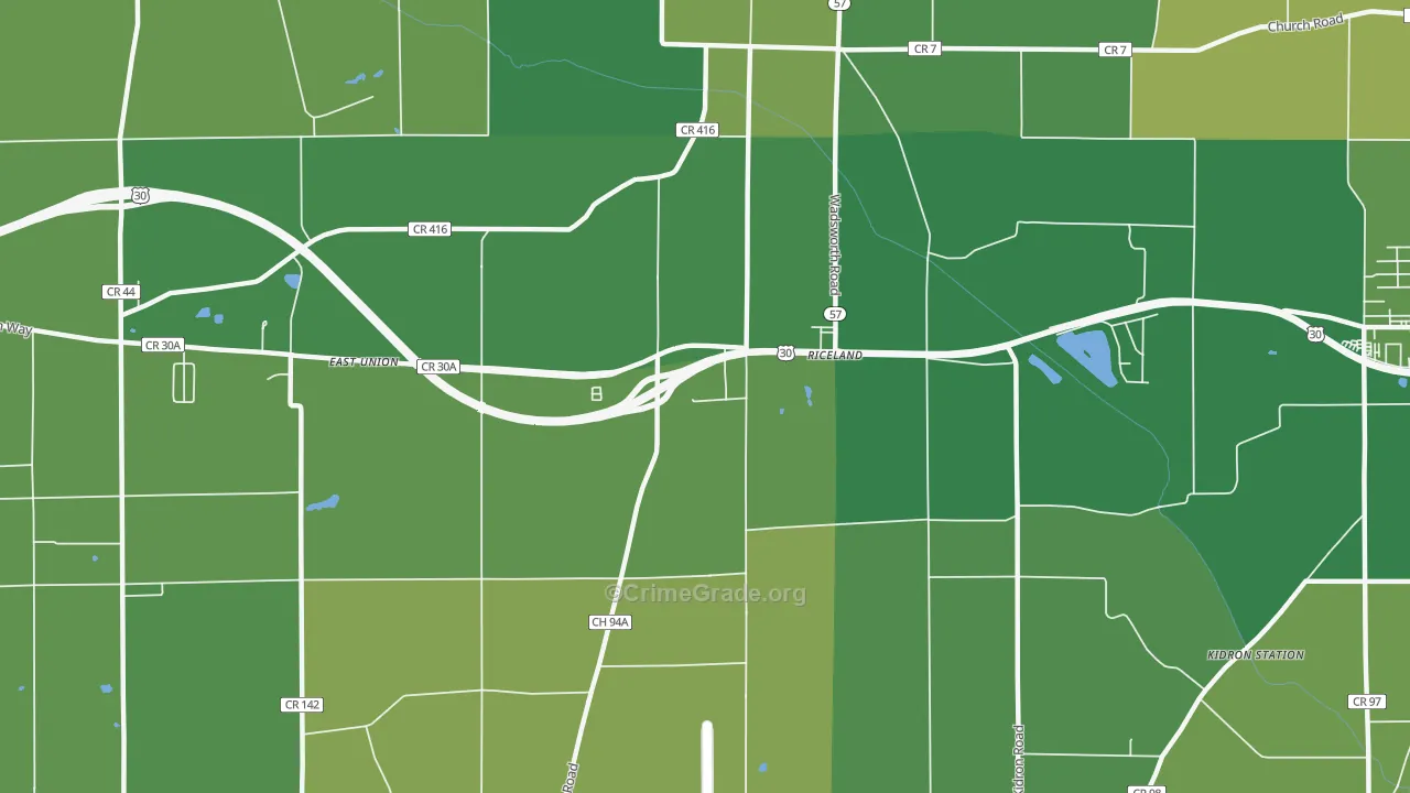 Riceland, OH Map of Vehicle Theft Rates