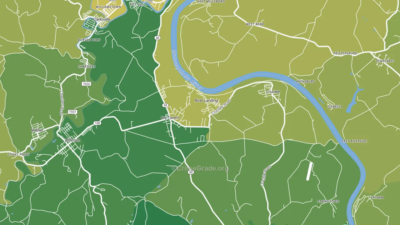 Rices Landing, PA Map of Vehicle Theft Rates