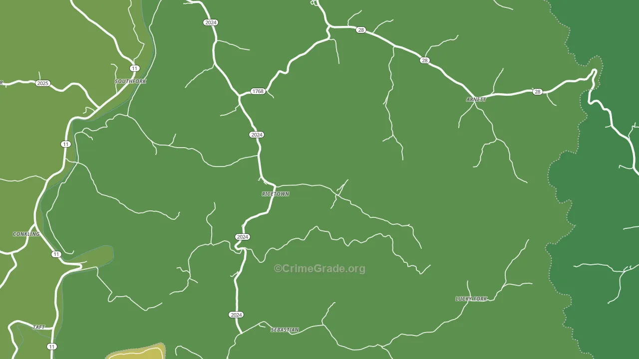 Ricetown, KY Map of Vehicle Theft Rates