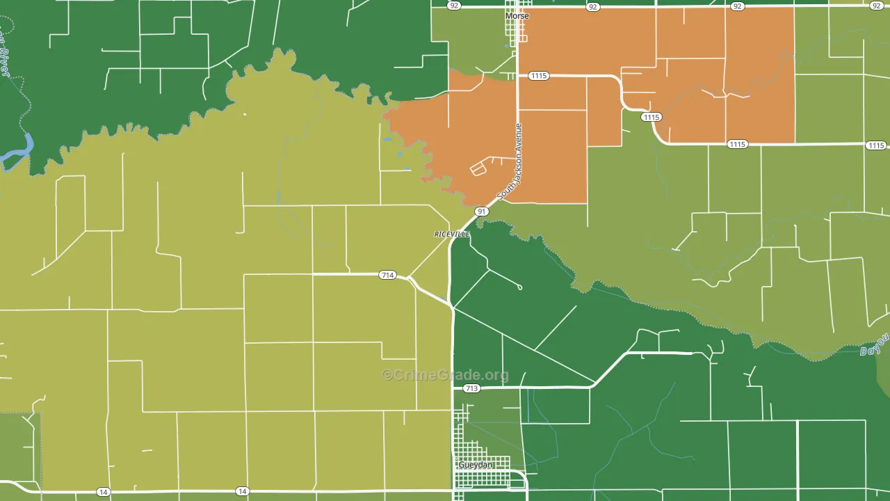 Riceville, LA Map of Vehicle Theft Rates