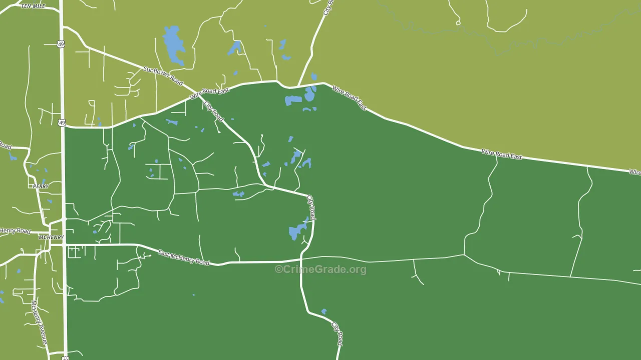 Riceville, MS Map of Vehicle Theft Rates
